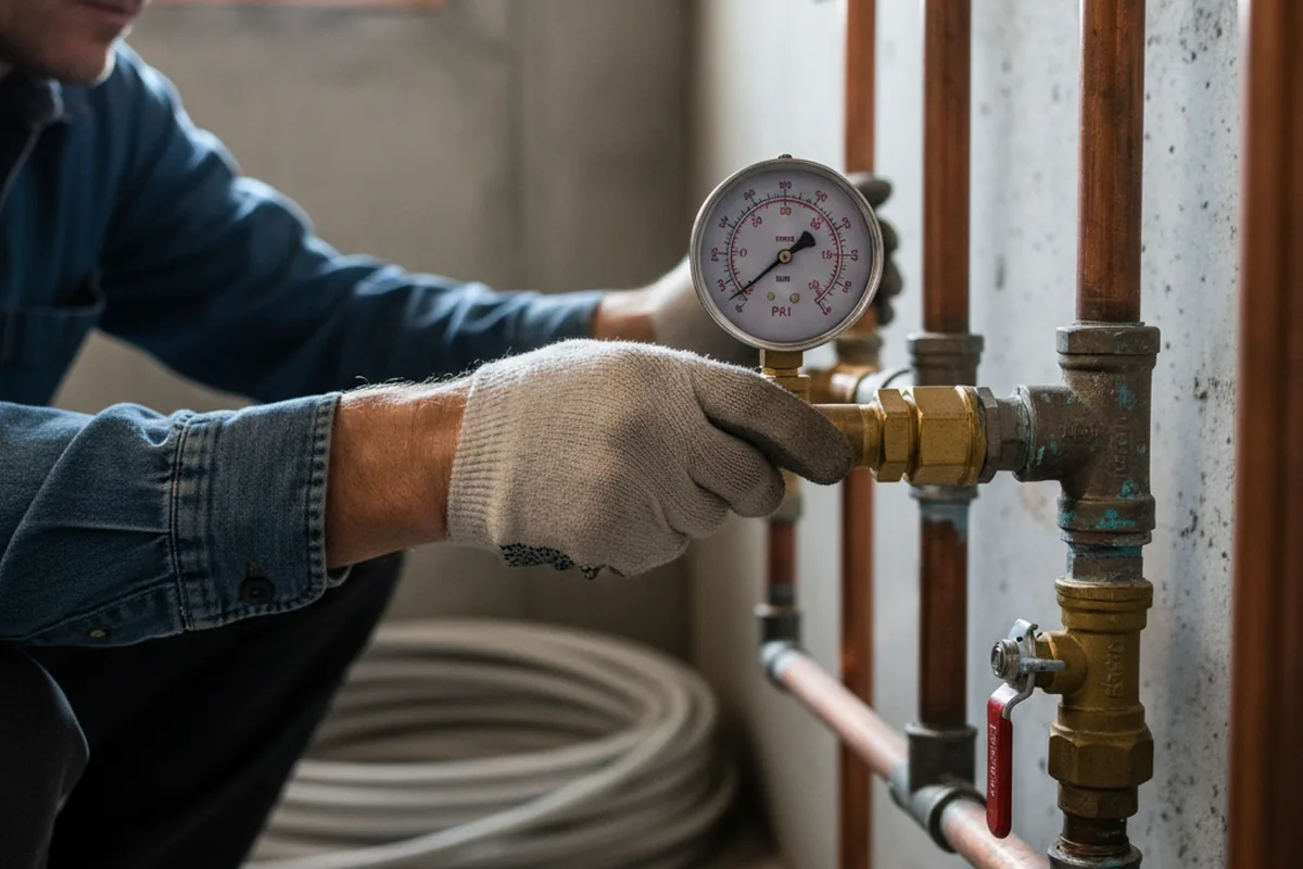Pressure testing a repaired line during Water Line Repair in Debord